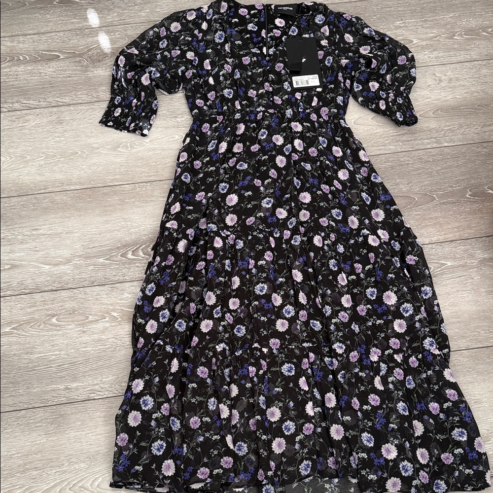 The Kooples Black Maxi Dress with Purple & Lavender Floral Print